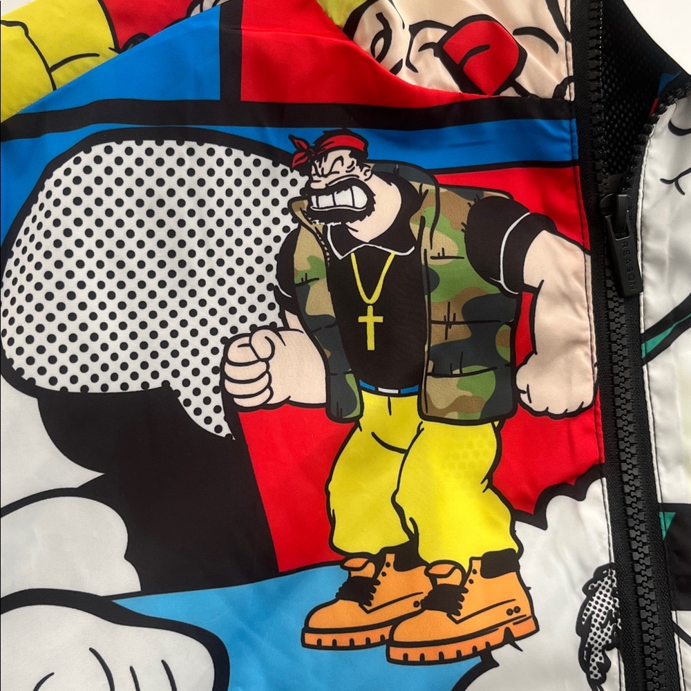 Reason Popeye Multicolor Graphic Jacket All Over Comic print Rain Windbreaker - Picture 9 of 10